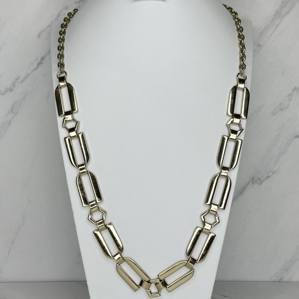 Chico's Chunky Gold Tone Geometric Rectangle Link Statement Necklace ✨